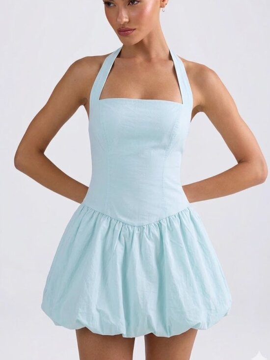 iris Dresses & Skirts - New Iris Pale Blue Micro Mini Halter Bubble Dress in size Small